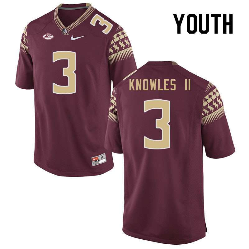 Youth #3 Kevin Knowles II Florida State Seminoles College Football Jerseys Stitched-Garnet